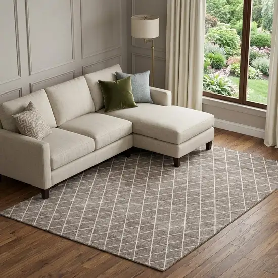 Taupe And Ivory Geometric Washable Area Rug With UV Protection Photo 1