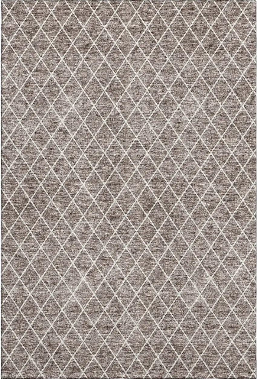 Taupe And Ivory Geometric Washable Area Rug With UV Protection Photo 1