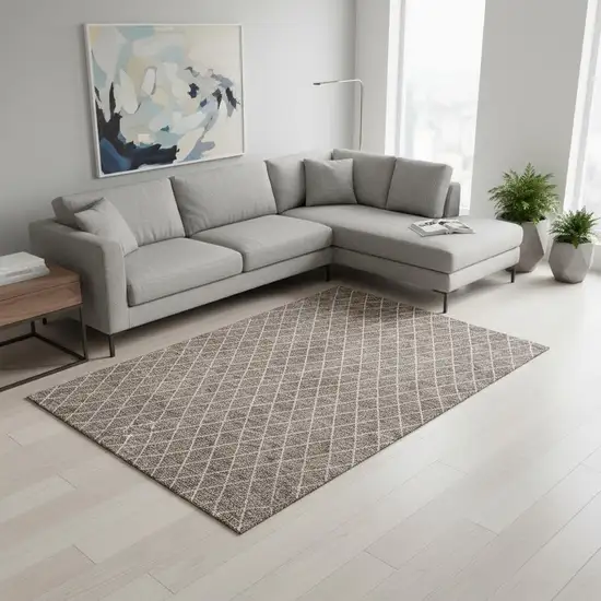 Taupe And Ivory Geometric Washable Area Rug With UV Protection Photo 2