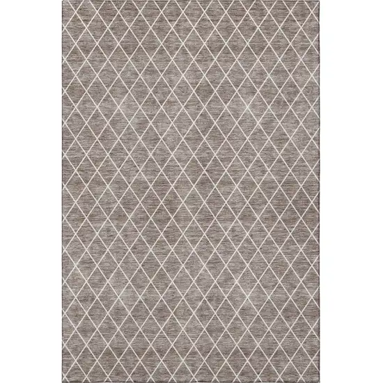 Taupe And Ivory Geometric Washable Area Rug With UV Protection Photo 2