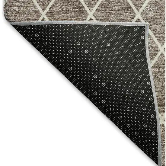 Taupe And Ivory Geometric Washable Area Rug With UV Protection Photo 5