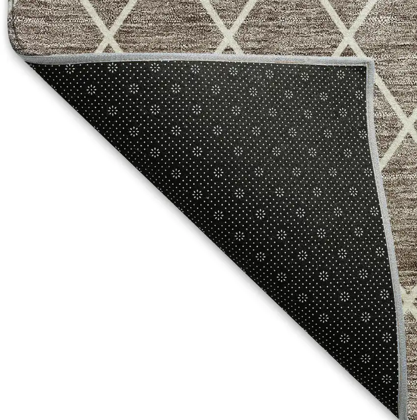 Taupe And Ivory Geometric Washable Area Rug With UV Protection Photo 5
