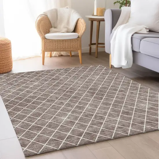 Taupe And Ivory Geometric Washable Area Rug With UV Protection Photo 3