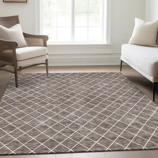 Taupe And Ivory Geometric Washable Area Rug With UV Protection Photo 4