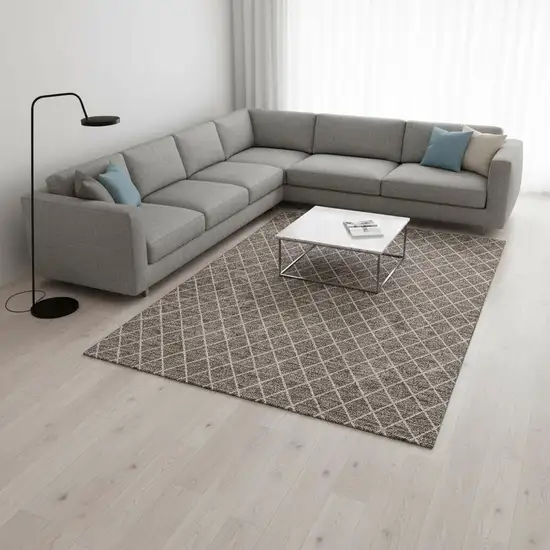 Taupe And Ivory Geometric Washable Area Rug With UV Protection Photo 2