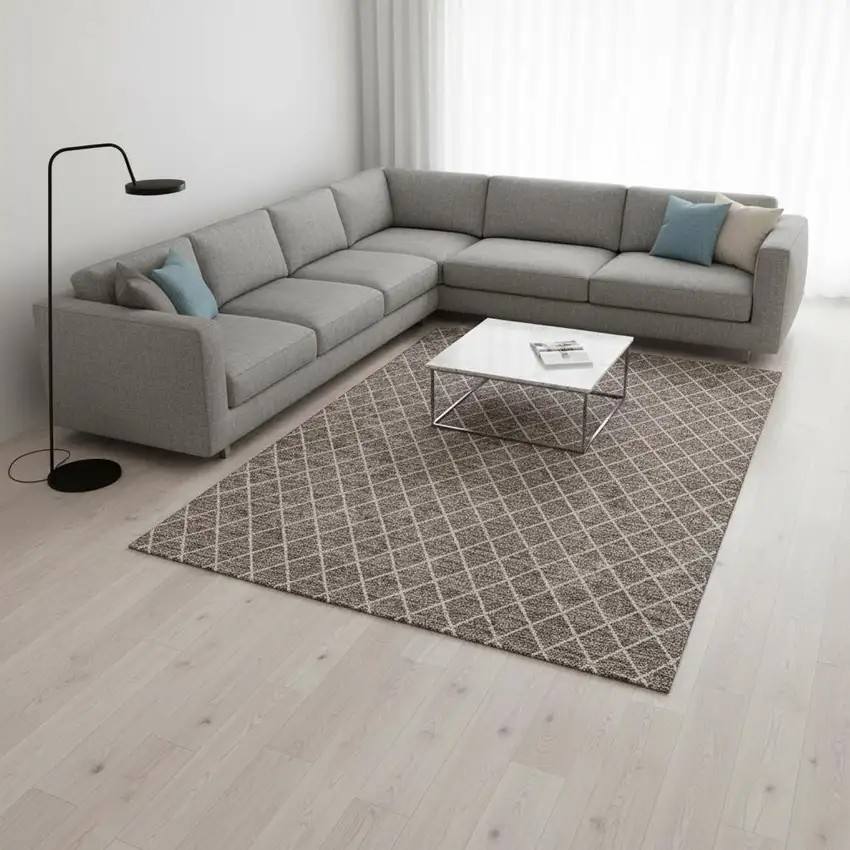 Taupe And Ivory Geometric Washable Area Rug With UV Protection Photo 2