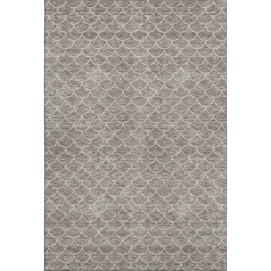 Taupe And Ivory Geometric Washable Area Rug With UV Protection Photo 1