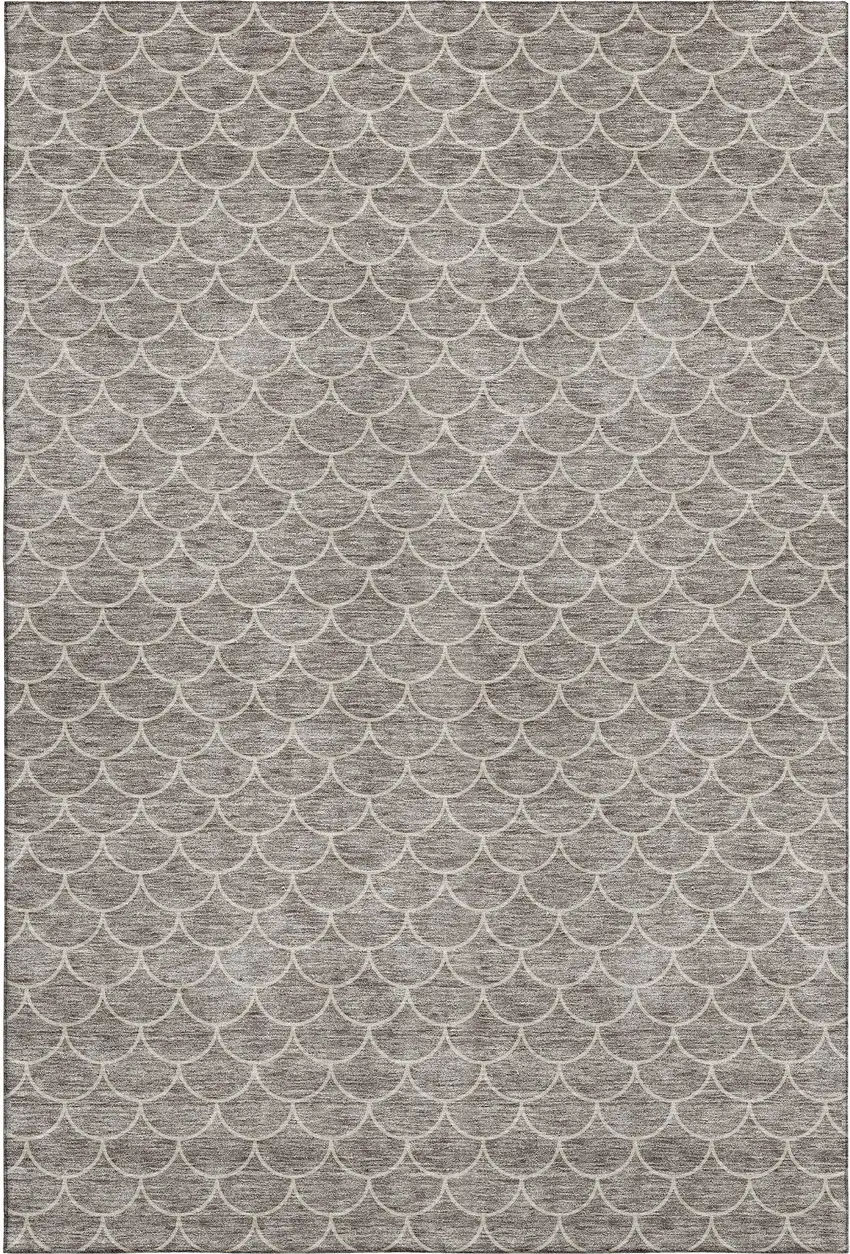Taupe And Ivory Geometric Washable Area Rug With UV Protection Photo 1