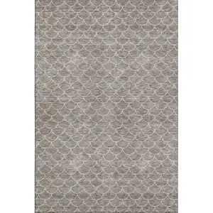 Photo of Taupe And Ivory Geometric Washable Area Rug With UV Protection
