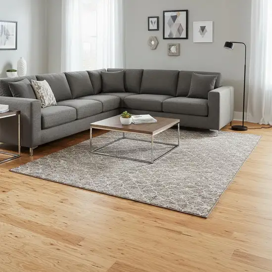 Taupe And Ivory Geometric Washable Area Rug With UV Protection Photo 2