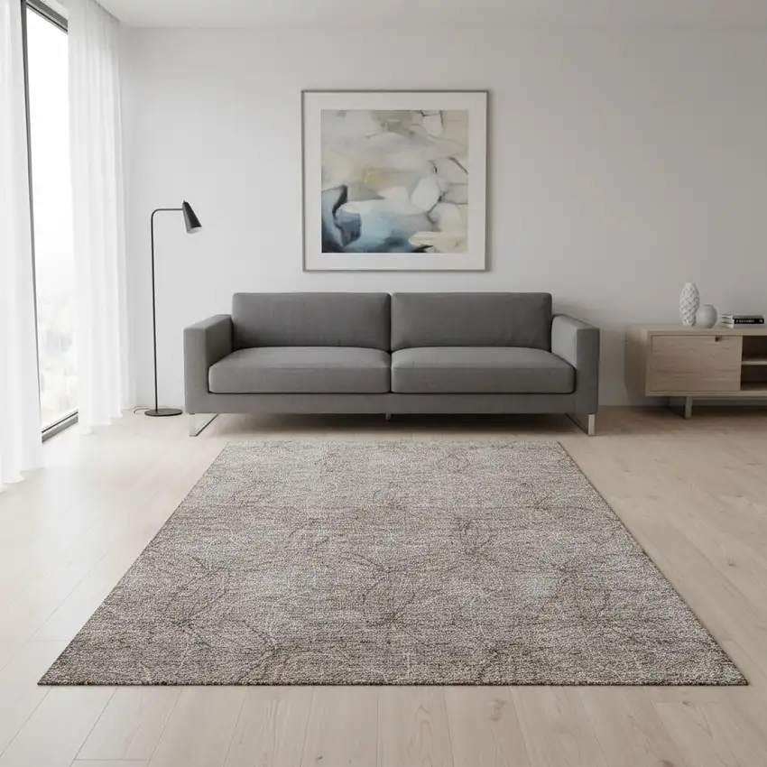 Taupe And Ivory Geometric Washable Area Rug With UV Protection Photo 2