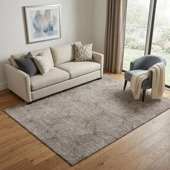 Taupe And Ivory Geometric Washable Area Rug With UV Protection Photo 1