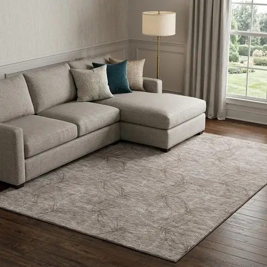 Taupe And Ivory Geometric Washable Area Rug With UV Protection Photo 1