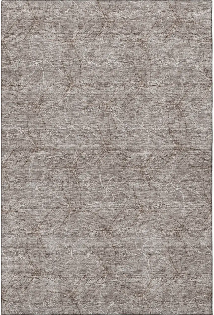 Taupe And Ivory Geometric Washable Area Rug With UV Protection Photo 3