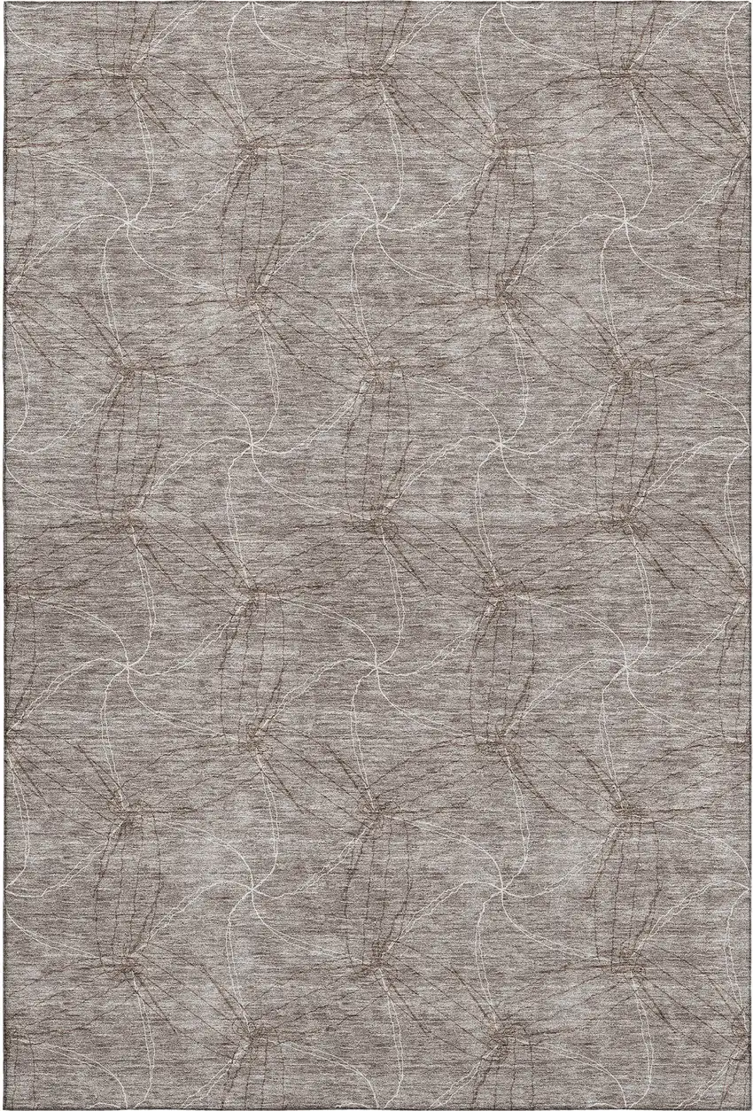 Taupe And Ivory Geometric Washable Area Rug With UV Protection Photo 1