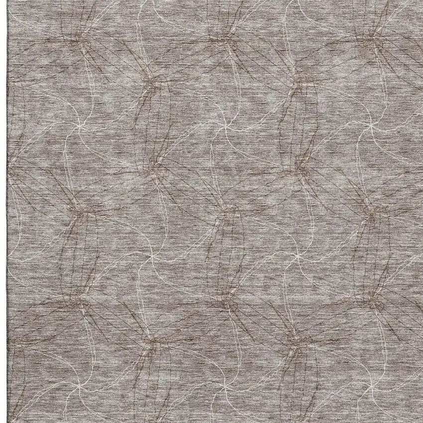 Taupe And Ivory Geometric Washable Area Rug With UV Protection Photo 3