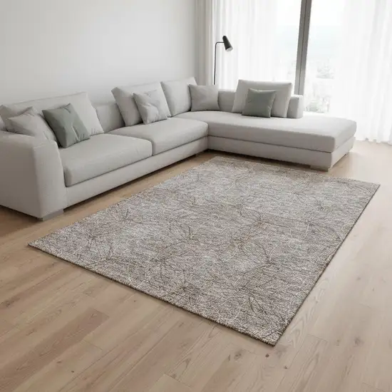 Taupe And Ivory Geometric Washable Area Rug With UV Protection Photo 2