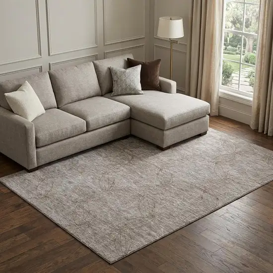 Taupe And Ivory Geometric Washable Area Rug With UV Protection Photo 1