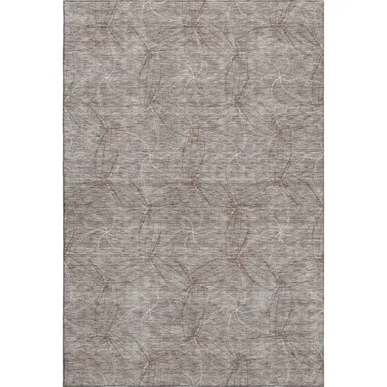 Taupe And Ivory Geometric Washable Area Rug With UV Protection Photo 1