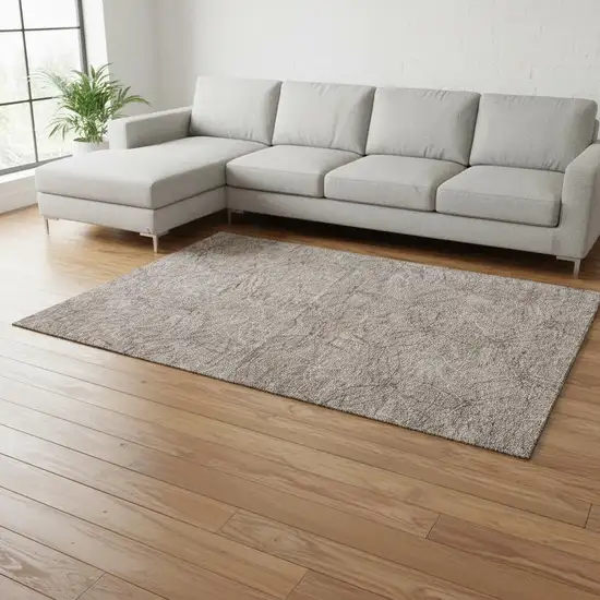 Taupe And Ivory Geometric Washable Area Rug With UV Protection Photo 1