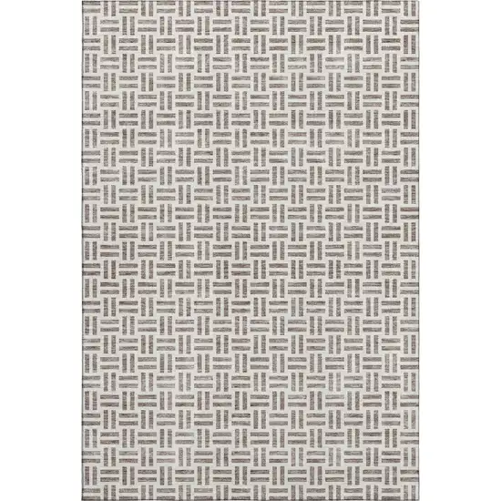 Taupe And Ivory Geometric Washable Area Rug With UV Protection Photo 4