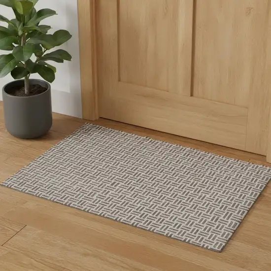 Taupe And Ivory Geometric Washable Area Rug With UV Protection Photo 1