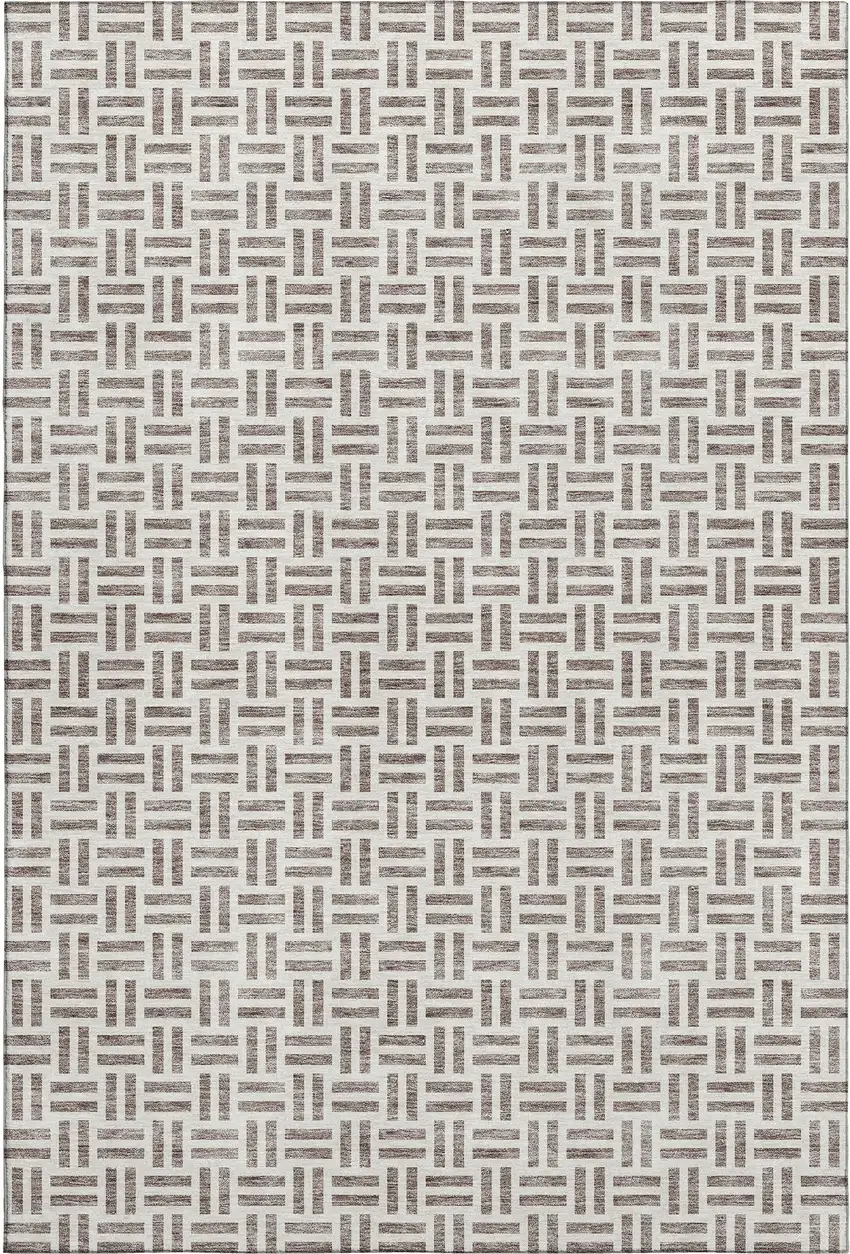 Taupe And Ivory Geometric Washable Area Rug With UV Protection Photo 4