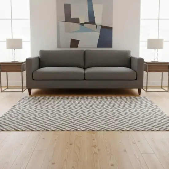 Taupe And Ivory Geometric Washable Area Rug With UV Protection Photo 2