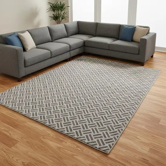 Taupe And Ivory Geometric Washable Area Rug With UV Protection Photo 2