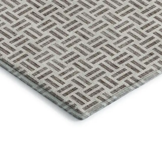 Taupe And Ivory Geometric Washable Area Rug With UV Protection Photo 2