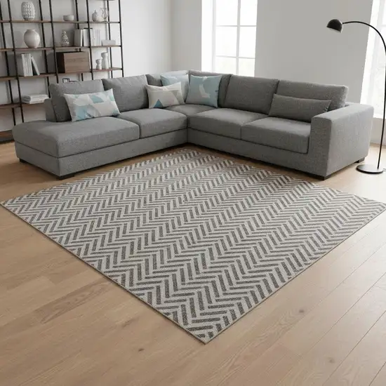 Taupe And Ivory Geometric Washable Area Rug With UV Protection Photo 2