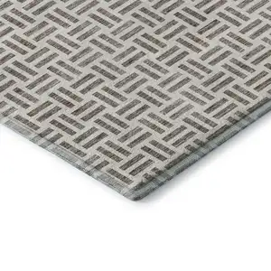 Photo of Taupe And Ivory Geometric Washable Area Rug With UV Protection