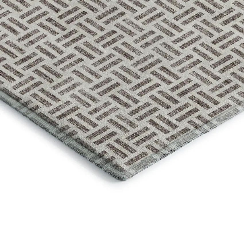 Taupe And Ivory Geometric Washable Area Rug With UV Protection Photo 2