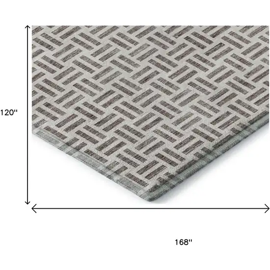 Taupe And Ivory Geometric Washable Area Rug With UV Protection Photo 9