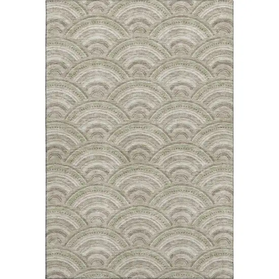Taupe And Ivory Geometric Washable Area Rug With UV Protection Photo 1
