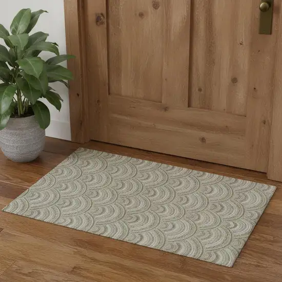Taupe And Ivory Geometric Washable Area Rug With UV Protection Photo 1