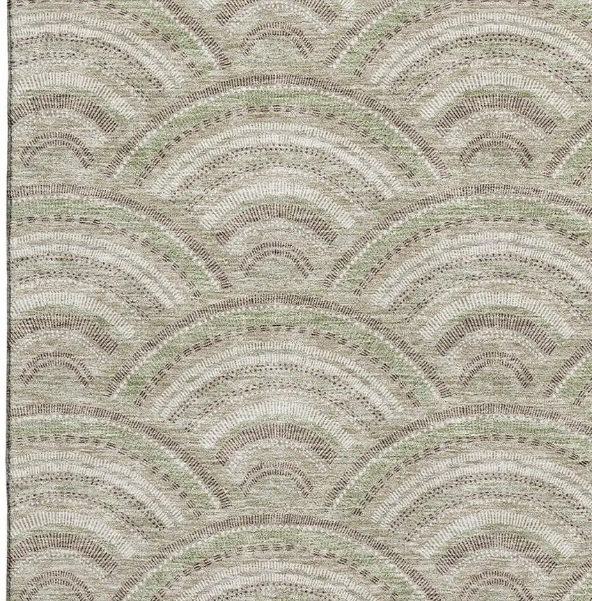 Taupe And Ivory Geometric Washable Area Rug With UV Protection Photo 2