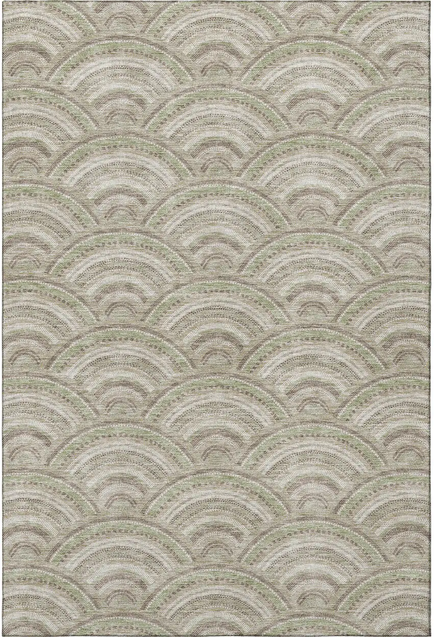 Taupe And Ivory Geometric Washable Area Rug With UV Protection Photo 3
