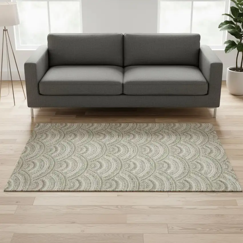 Taupe And Ivory Geometric Washable Area Rug With UV Protection Photo 2