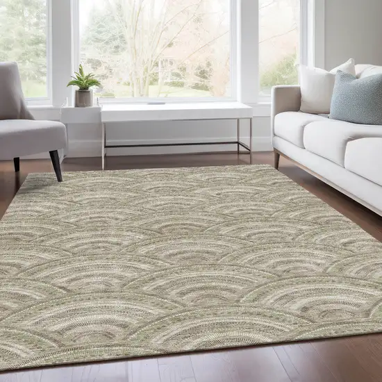 Taupe And Ivory Geometric Washable Area Rug With UV Protection Photo 6