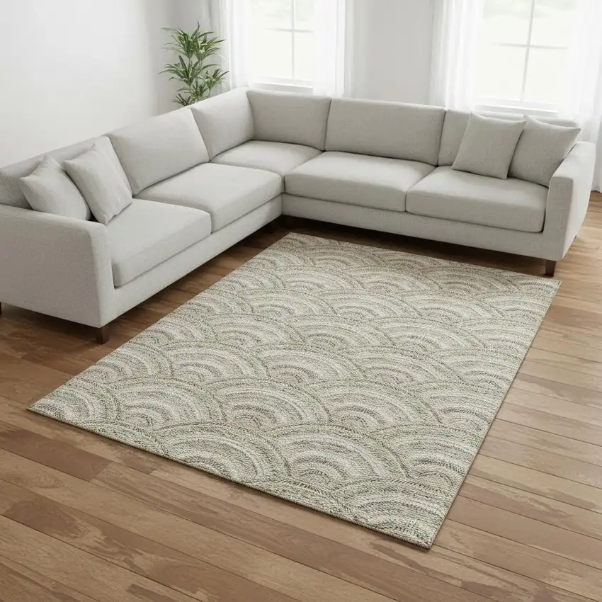 Taupe And Ivory Geometric Washable Area Rug With UV Protection Photo 2