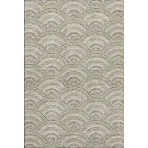 Photo of Taupe And Ivory Geometric Washable Area Rug With UV Protection