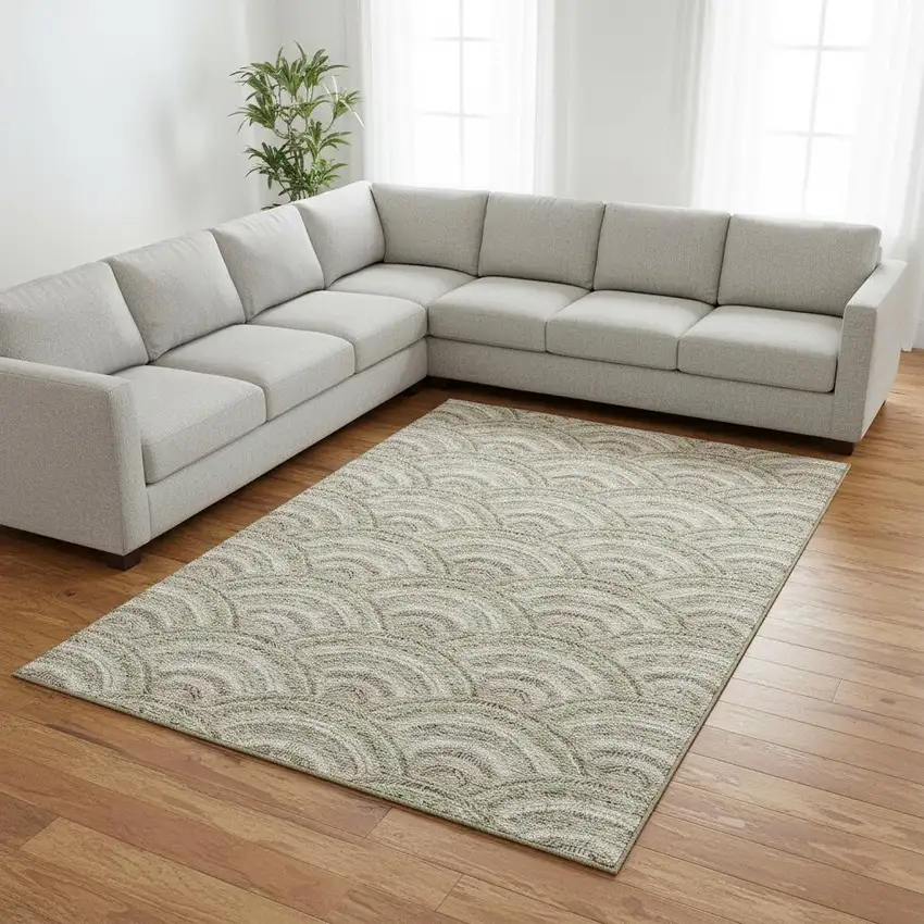 Taupe And Ivory Geometric Washable Area Rug With UV Protection Photo 2