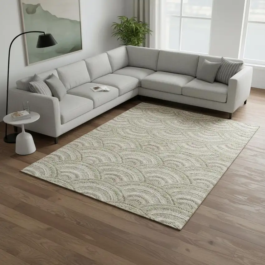 Taupe And Ivory Geometric Washable Area Rug With UV Protection Photo 2