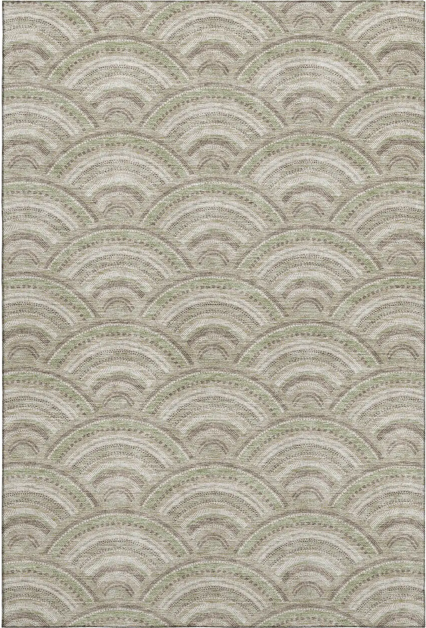 Taupe And Ivory Geometric Washable Area Rug With UV Protection Photo 1