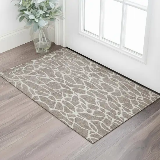 Taupe And Ivory Geometric Washable Area Rug With UV Protection Photo 2