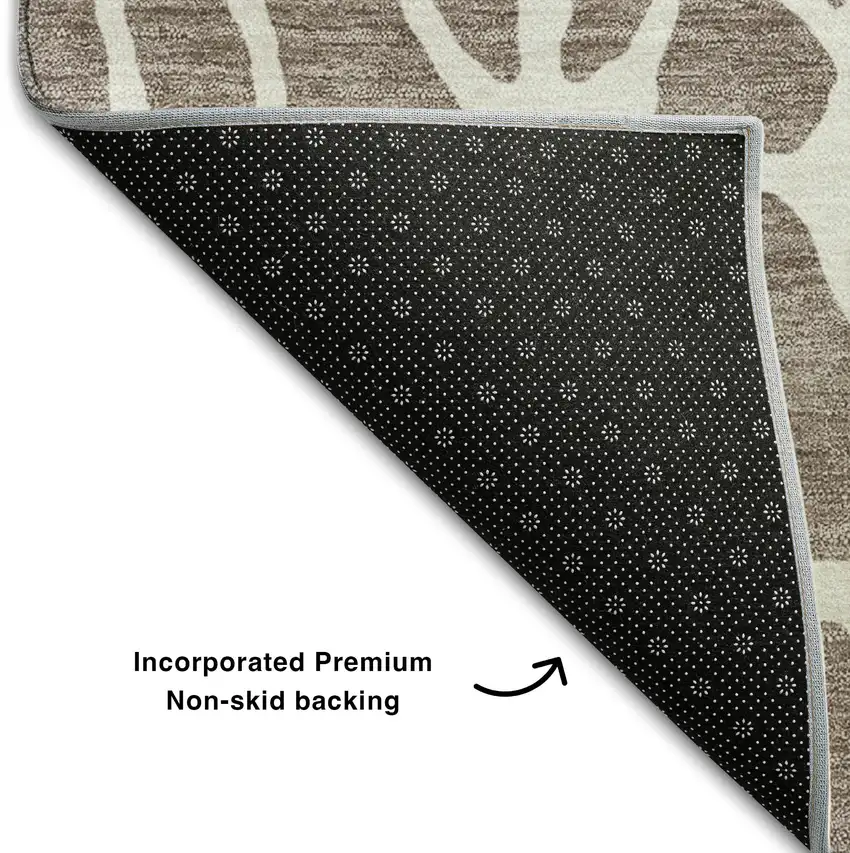 Taupe And Ivory Geometric Washable Area Rug With UV Protection Photo 6