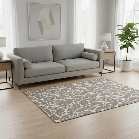 Taupe And Ivory Geometric Washable Area Rug With UV Protection Photo 2