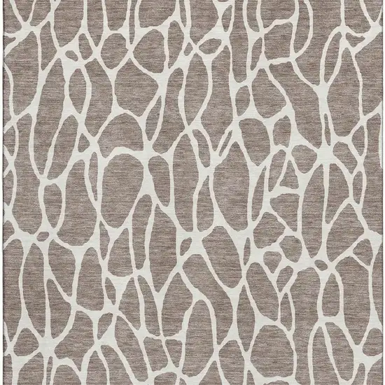 Taupe And Ivory Geometric Washable Area Rug With UV Protection Photo 2