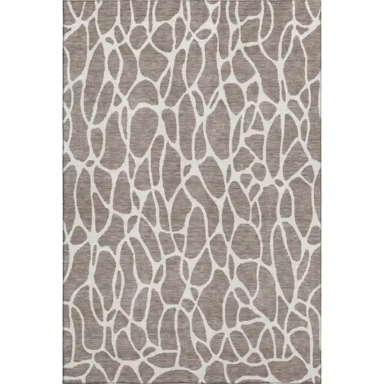 Taupe And Ivory Geometric Washable Area Rug With UV Protection Photo 1